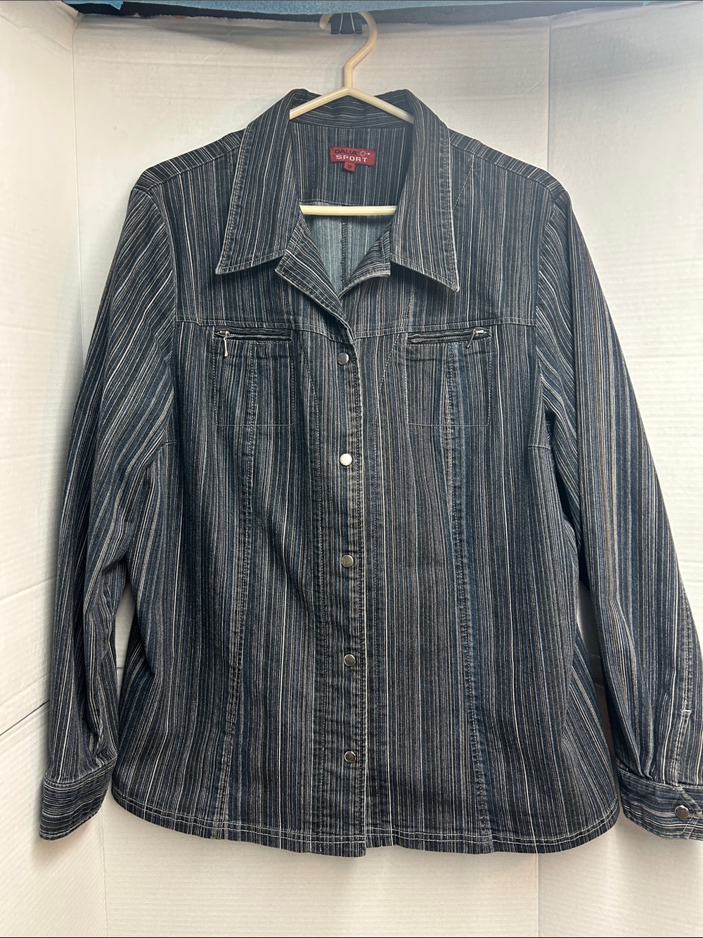Dalia sport Striped Button-Up Denim Jacket - Navy and Gray size 18
